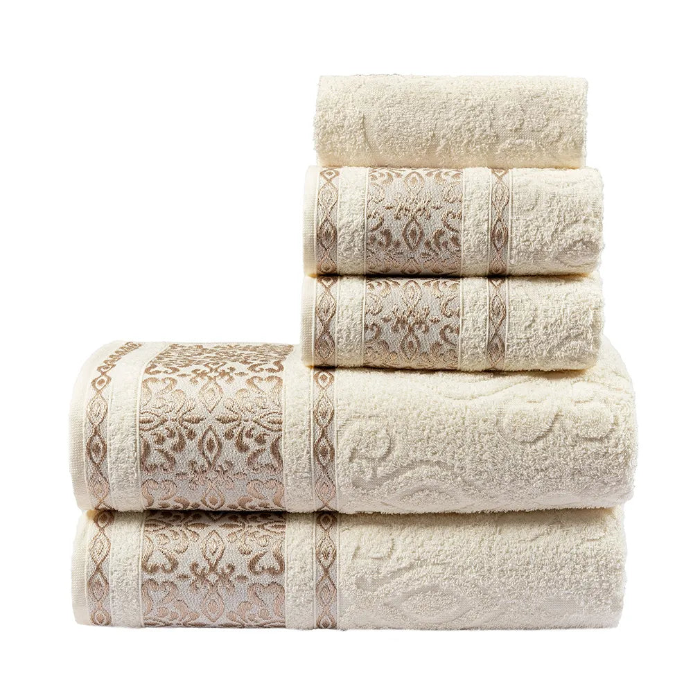 Essence Bath Towel Set 100% Cotton Terry Cloth with 5 Pieces