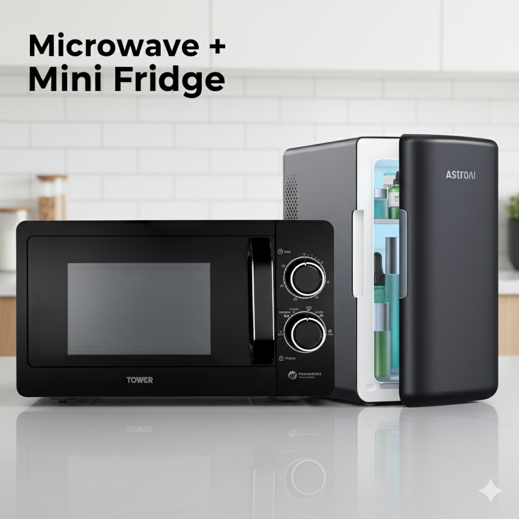 🍽️ Microwave + Mini Fridge Kit - Tower x AstroAI Kitchen Combo